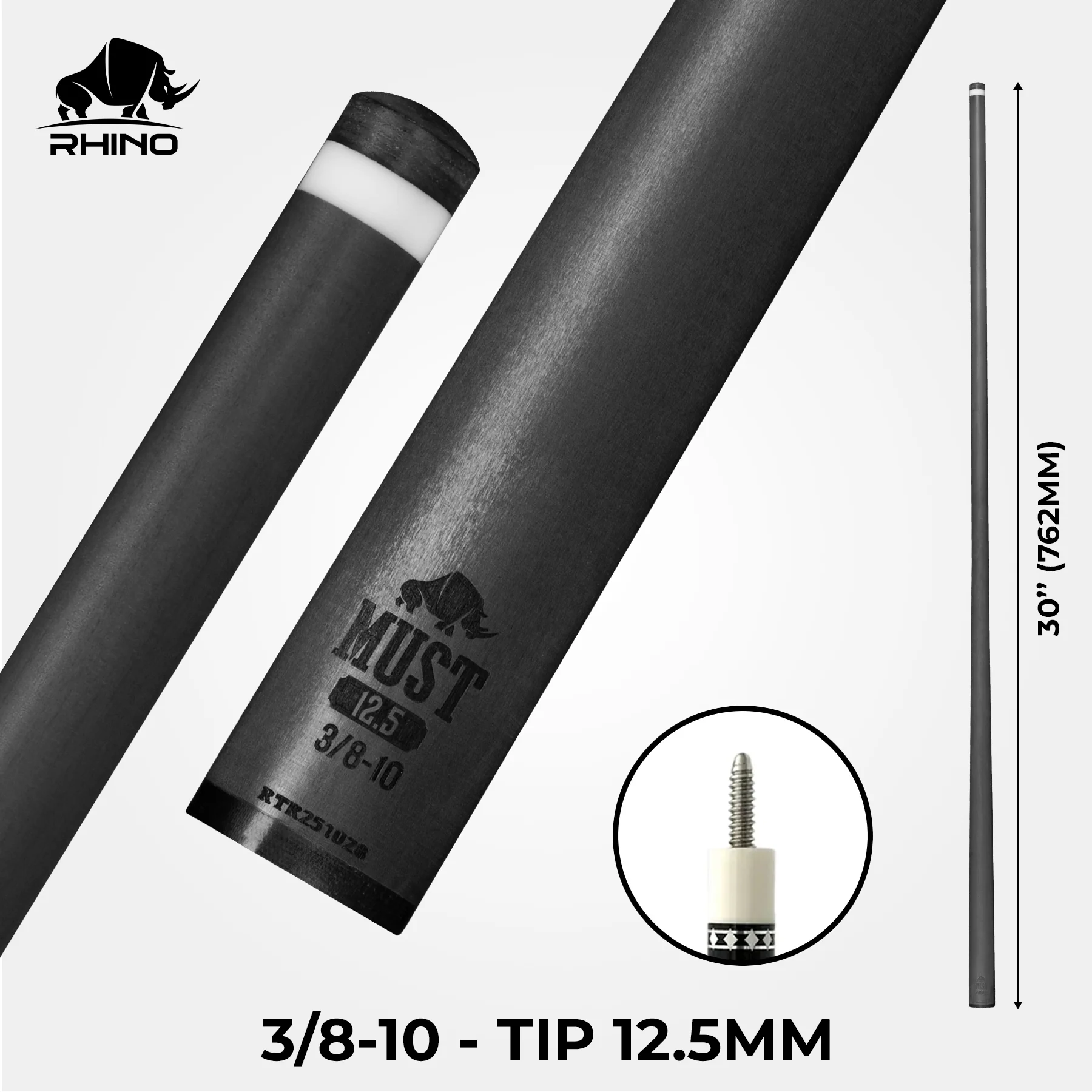 RHINO MUST 30" / 3/8-10 Pro Carbon Pool Cue Single Shaft - Image 6
