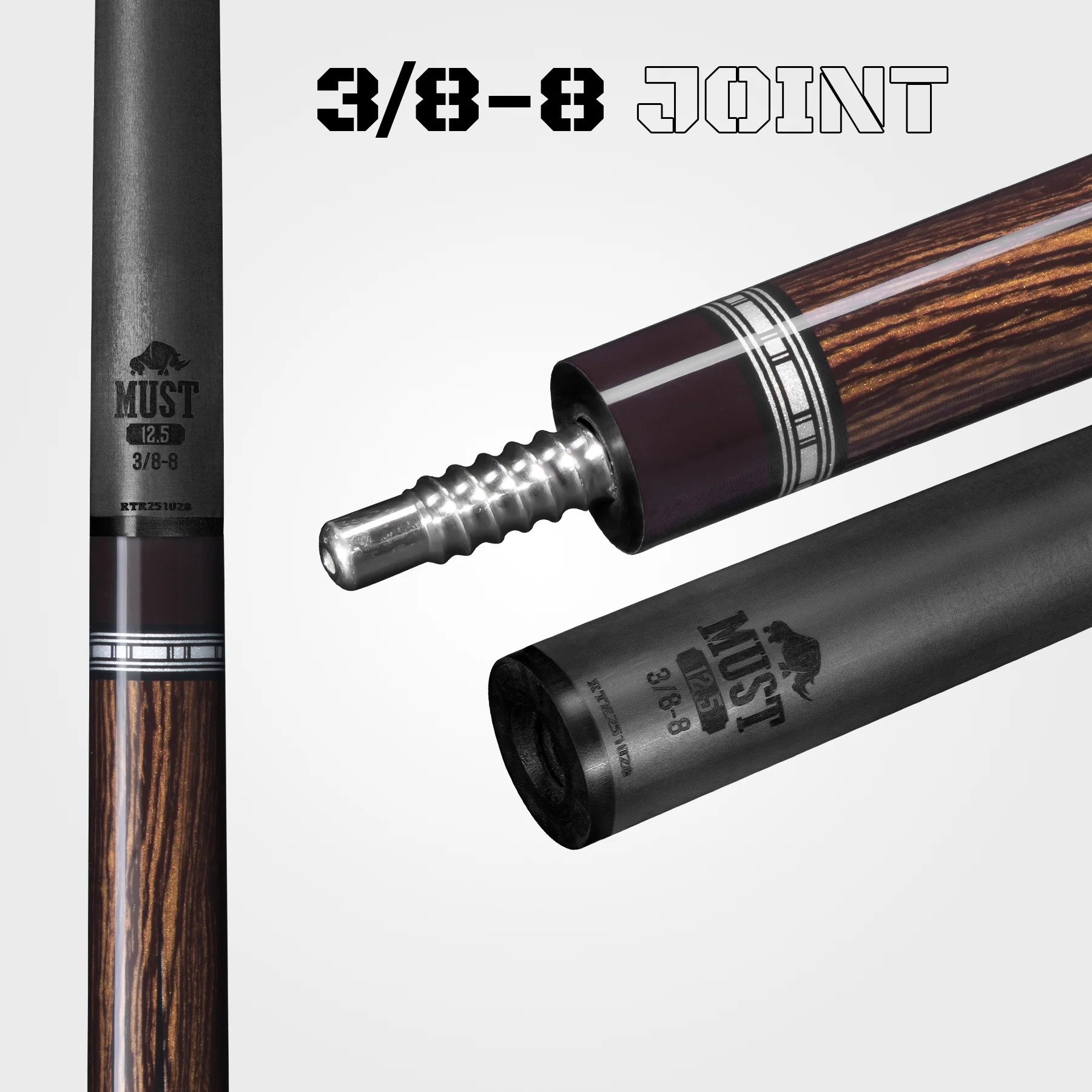 RHINO MUST POOL CUE - MU2 BOCOTE EBONY DIAMOND - Image 6