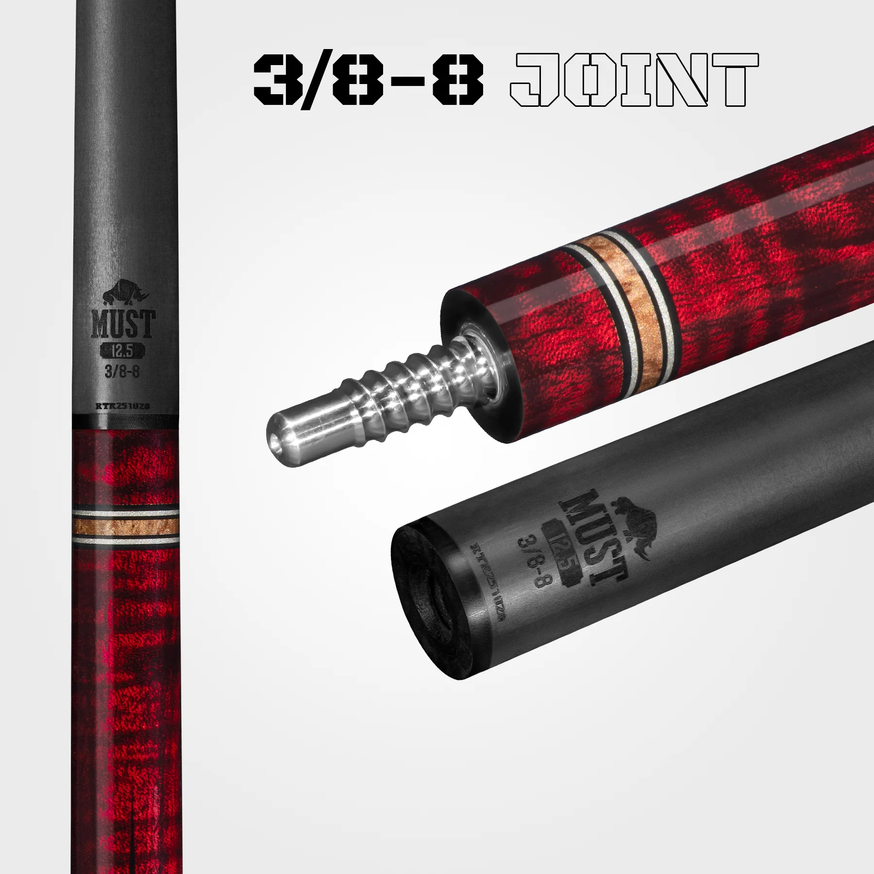 RHINO MUST POOL CUE - MU3 CRIMSON BLUEPOINT - Image 6