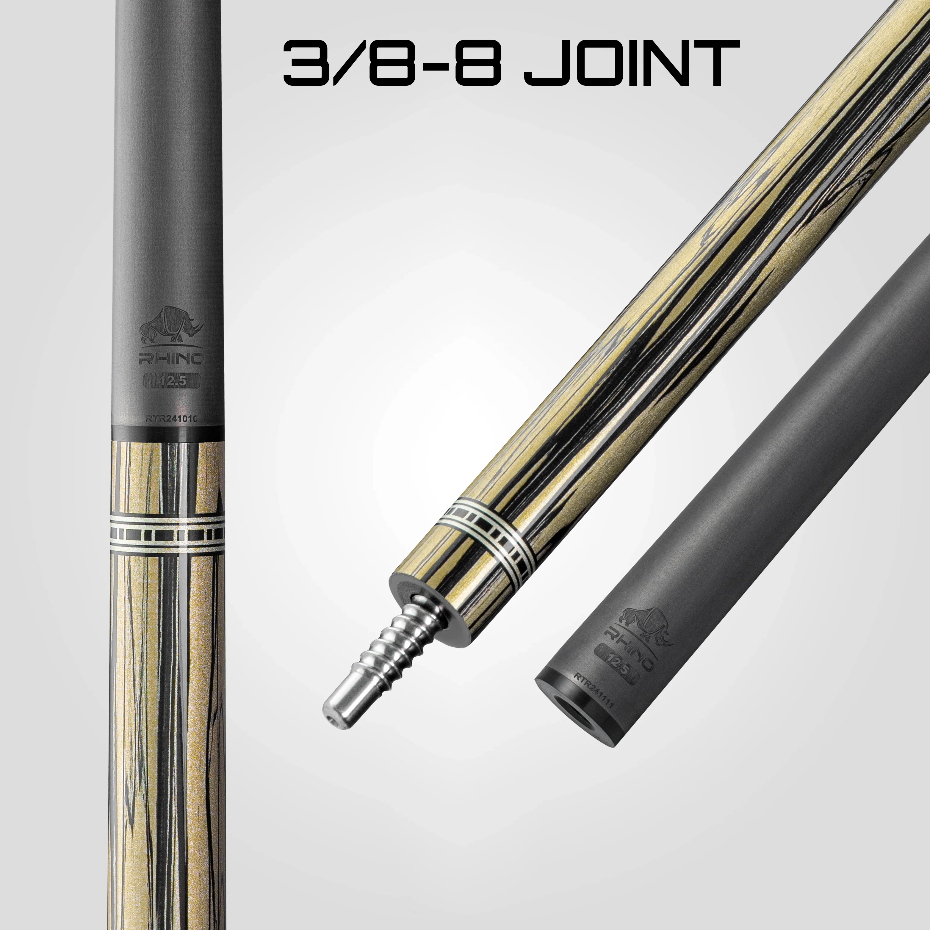 Rhino RETRÔ Pool Cue - Pale Moon Ebony - Crocodile Embossed Microfiber Leather Wrap - Image 7
