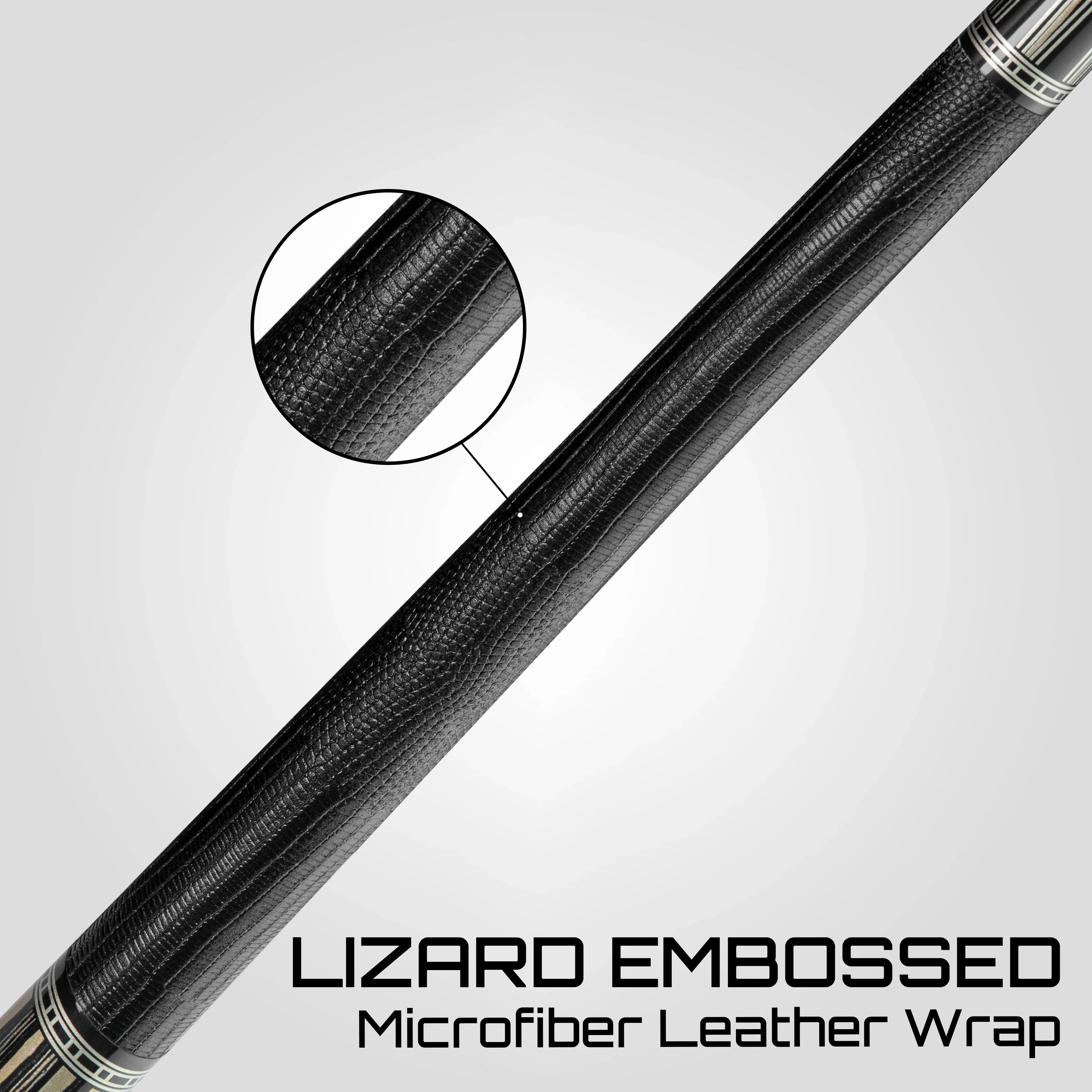 Rhino RETRÔ Pool Cue - Pale Moon Ebony - Lizard Embossed Microfiber Leather Wrap & Point - Image 5