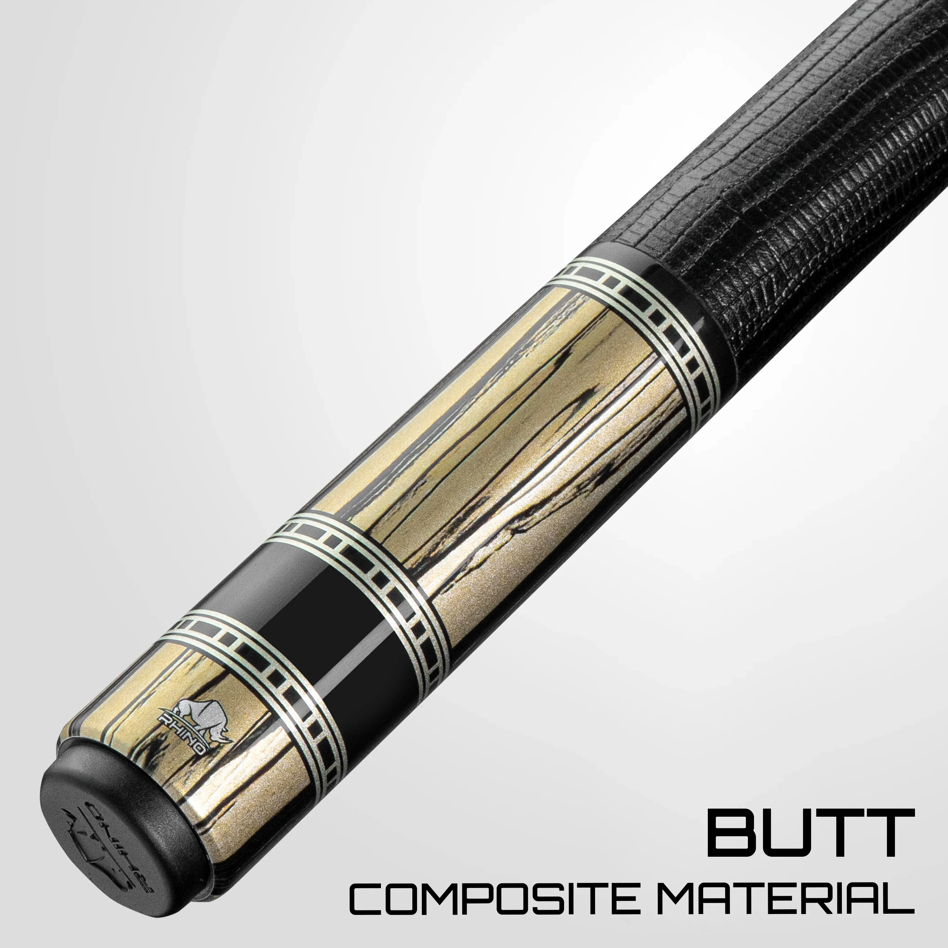 Rhino RETRÔ Pool Cue - Pale Moon Ebony - Lizard Embossed Microfiber Leather Wrap & Point - Image 6