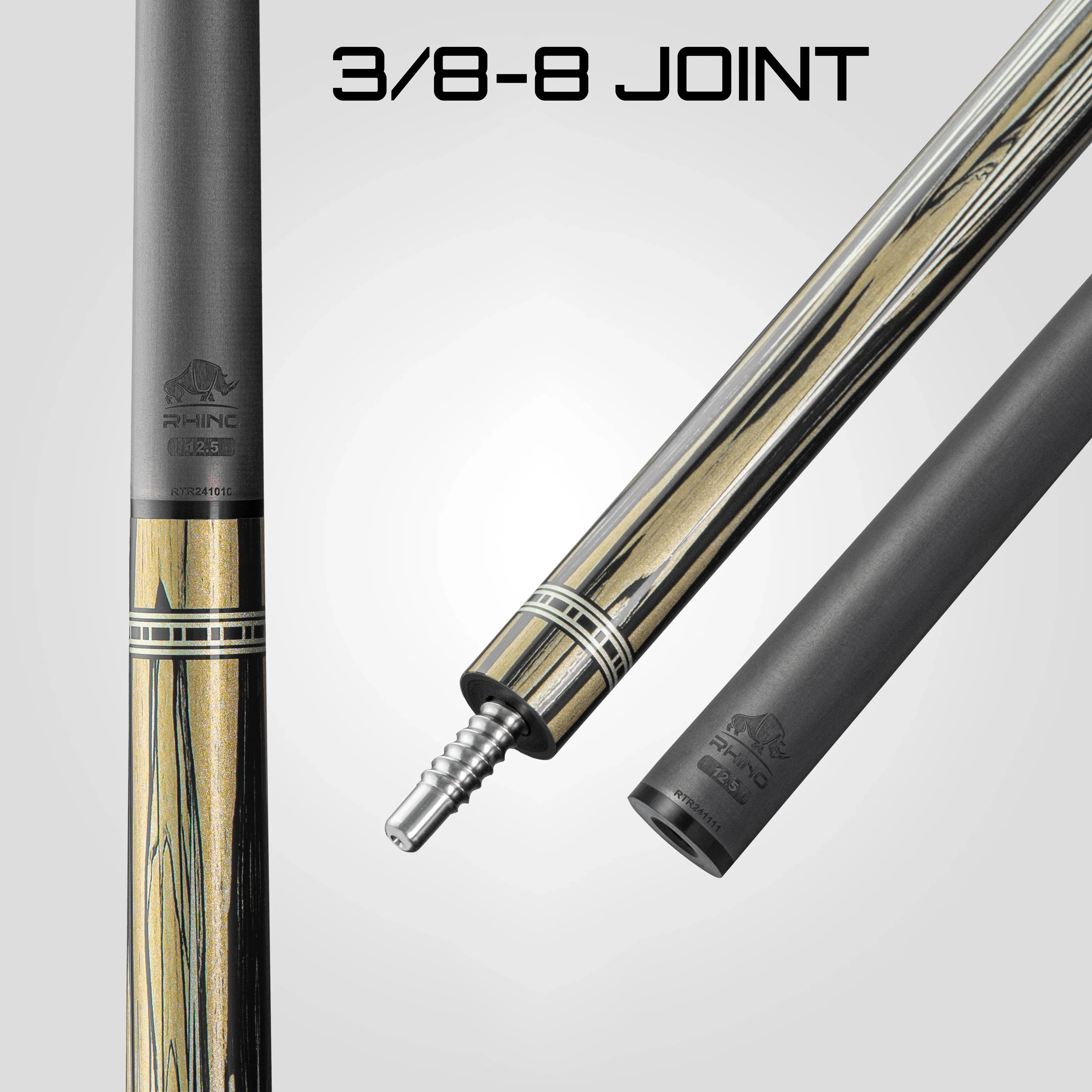 Rhino RETRÔ Pool Cue - Pale Moon Ebony - Lizard Embossed Microfiber Leather Wrap & Point - Image 7